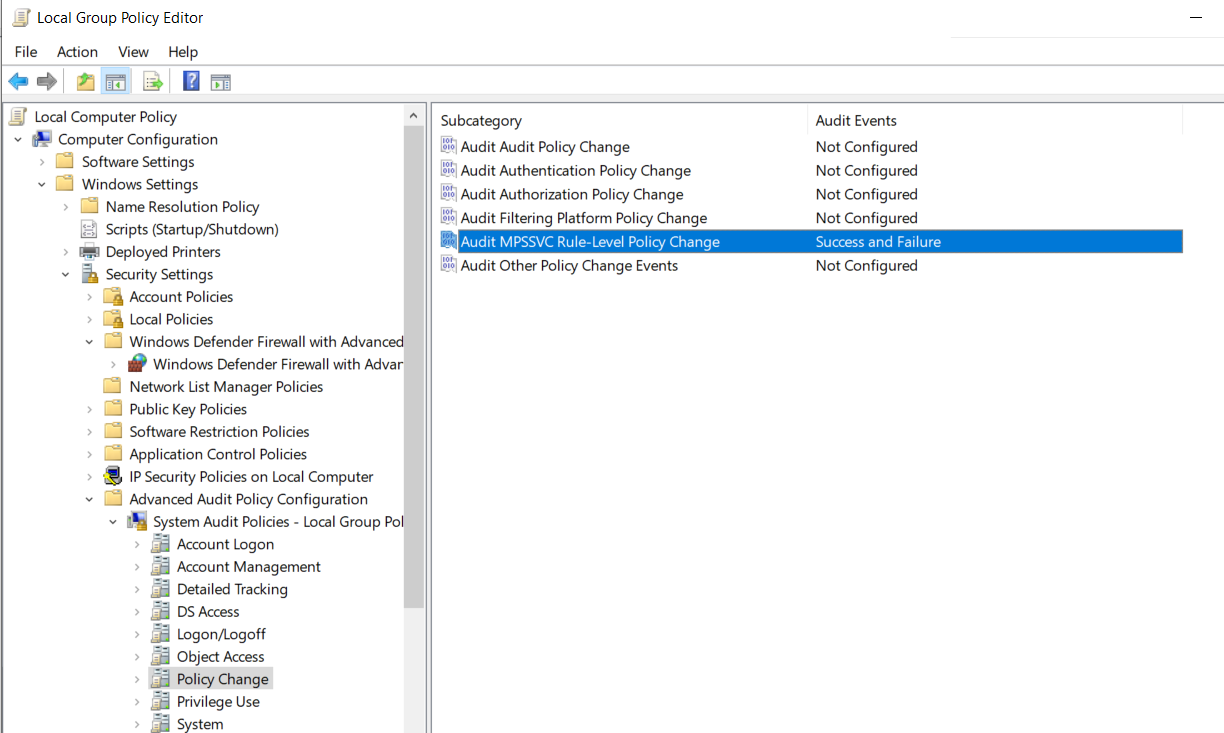 What2log windows firewall setting changed